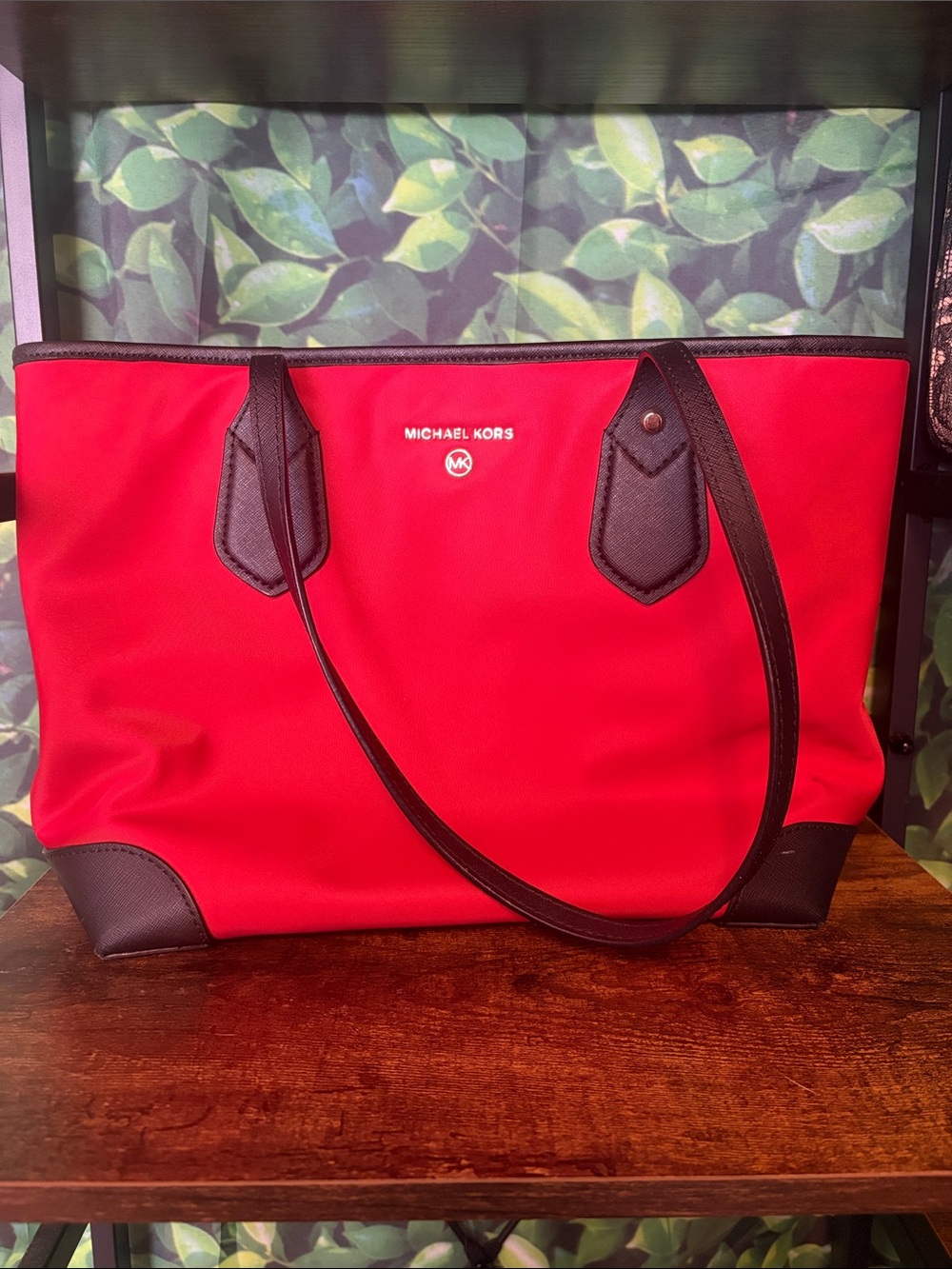 Michael Kors Red Tote with Black Trim and Handles